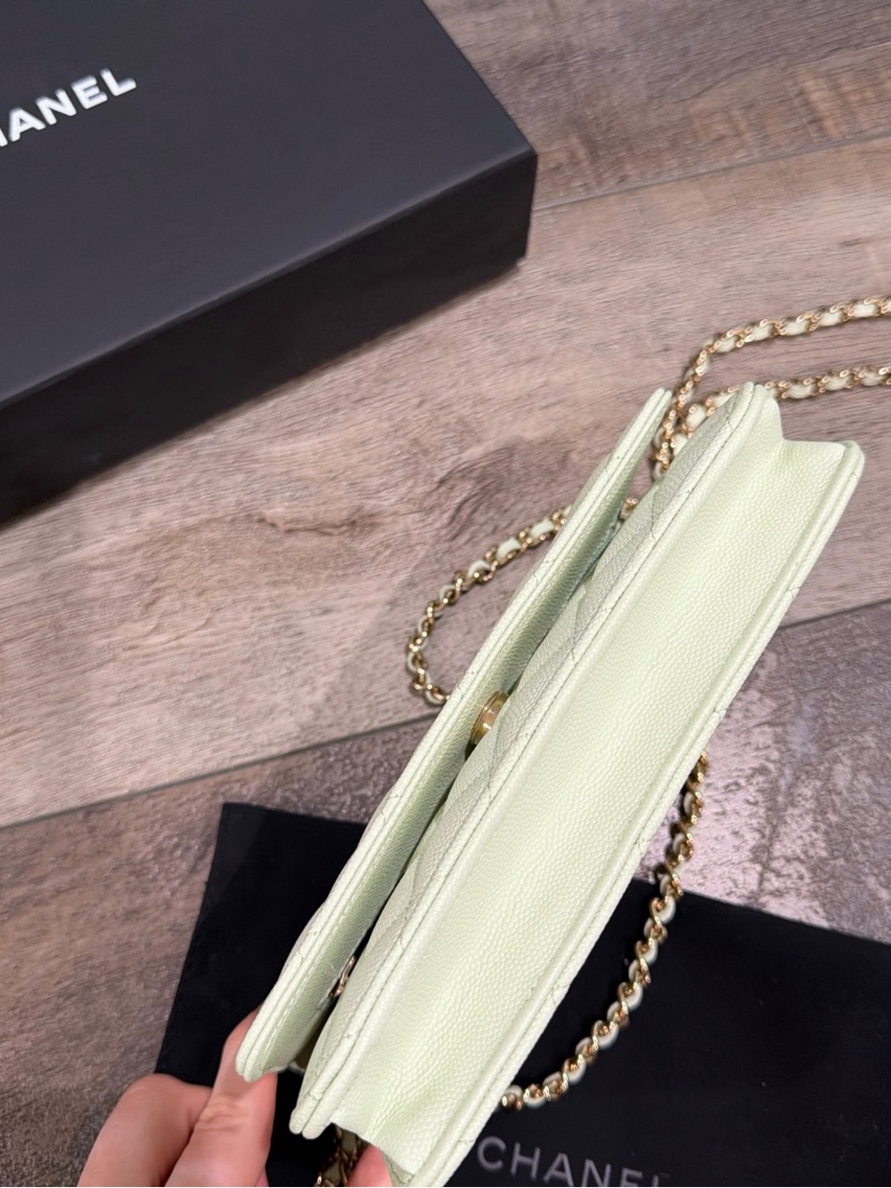 Chanel 22C Mint Green Quilted Wallet On Chain Bag - Picture 11 of 12